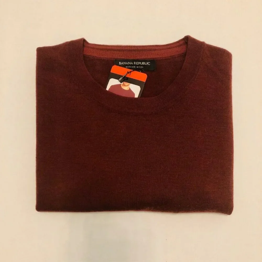 Banana Republic Men's 100% Merino Crew-Neck Sweater Dark Red M